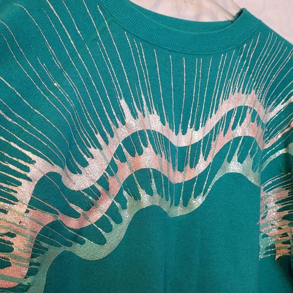 Vintage Spin Art Sweatshirt Abstract Painted Design Adult XL Green 80s Retro - Picture 4 of 8
